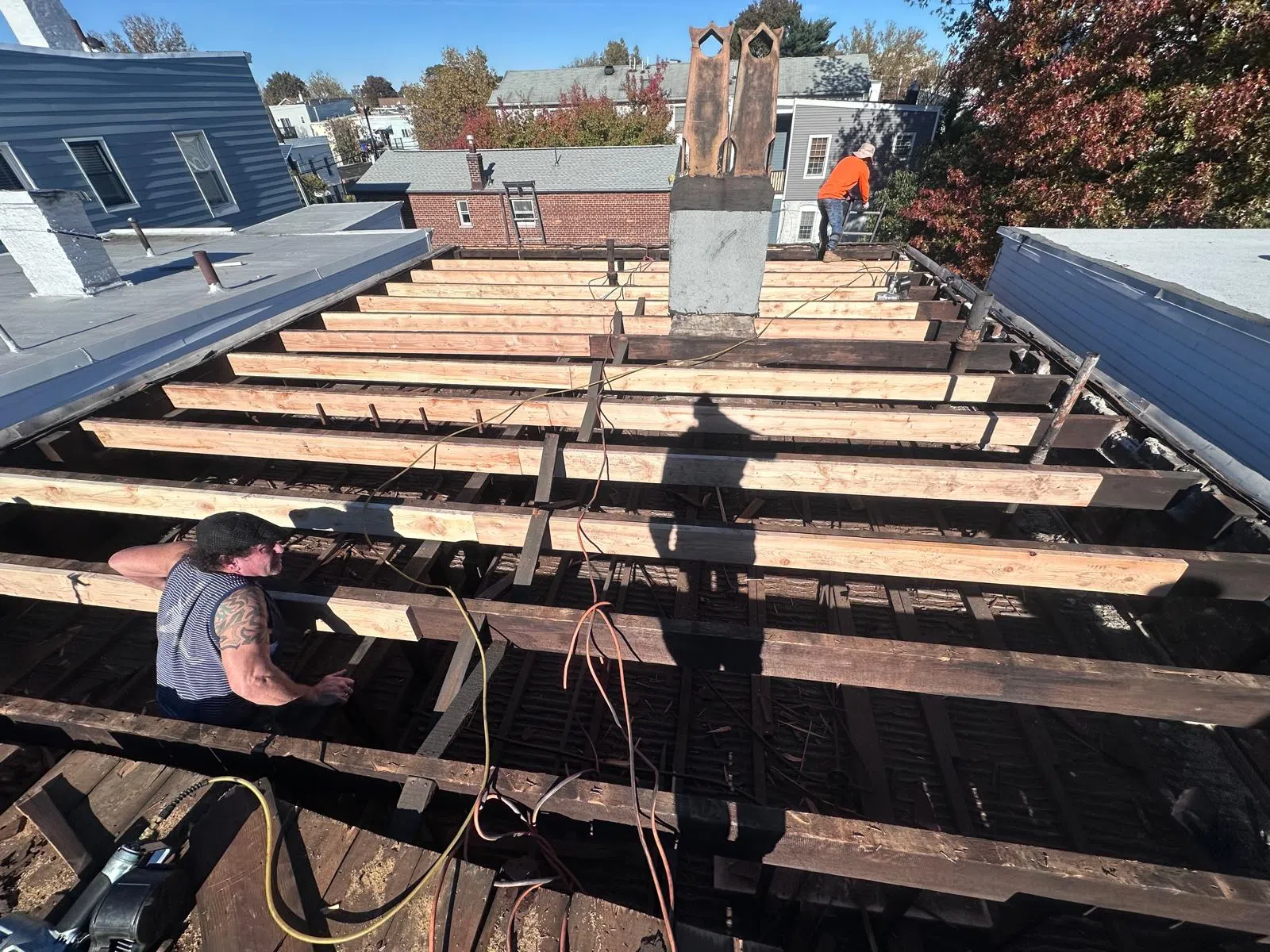 Roof framing under construction